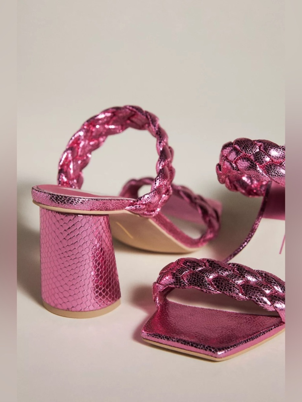 Anthro Dolce Vita Paily Heels Pink Metallic Braided Block Heel Size 7.5 - Picture 3 of 10